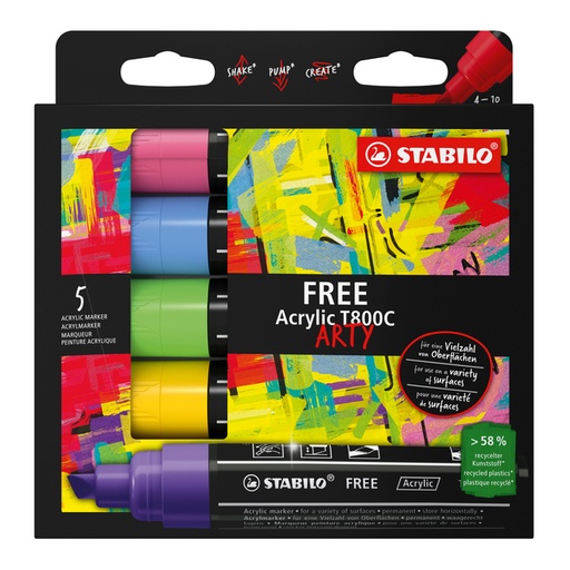 [1435413] Marqueur peinture STABILO Free Acrylic T800C Seaside assorti 5 pièces