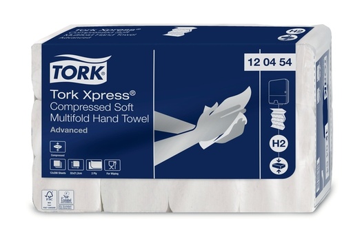 [1435626] Essuie-mains Tork H2 Xpress compressé Advanced 120454Multifold 2 épaisseurs 212x320mm 12x 200fls blanc