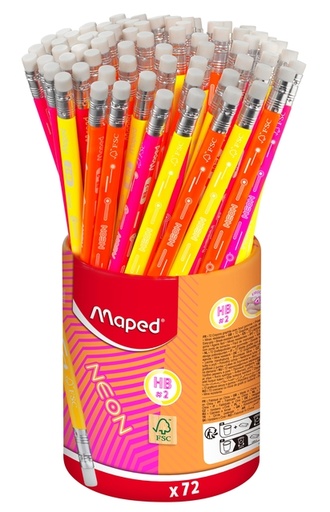 [1436302] Grafietpotlood Maped Neon met gum pot à 72 stuks assorti