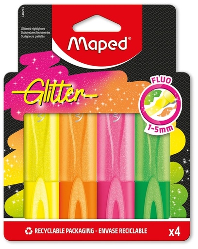 [1436306] Markeerstift Maped Glitter set à 4 fluoriserende kleuren