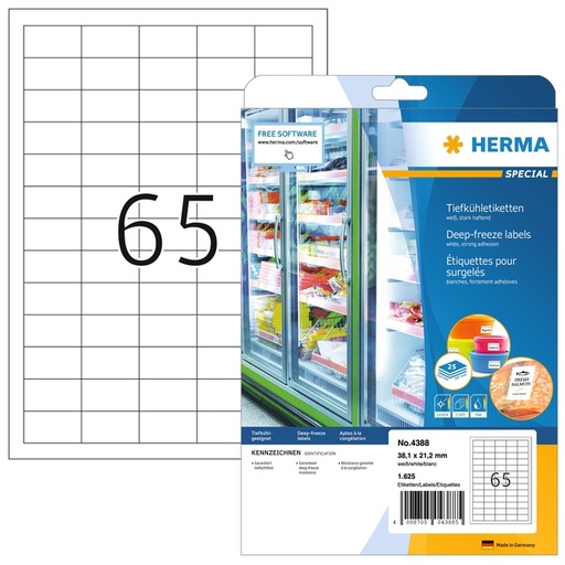 [1436329] Etiquette HERMA 4388 38,1x21,2mm pour surgelés blanc 1625 étiquettes