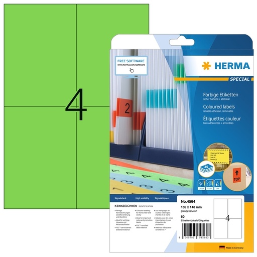 [1436335] Etiquette HERMA 4564 105x148mm vert 80 pièces
