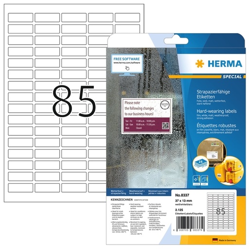 [1436337] Etiket HERMA 8337 37x13mm weerbestendig wit 2125 etiketten