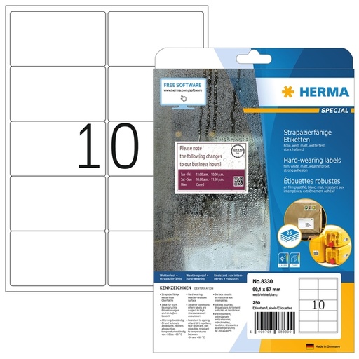[1436340] Etiket HERMA 8330 99.1x57mm weerbestendig wit 250 etiketten