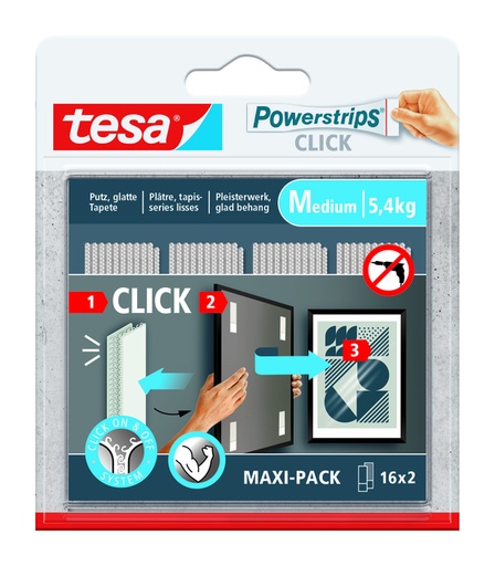 [1436605] Adhésif tesa Powerstrips Click Medium 16 paires blanc