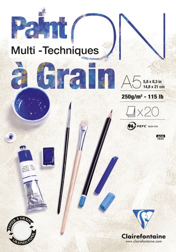 [1437062] Bloc à dessin Clairefontaine Paint On A5 granuleux 20 feuilles 250g