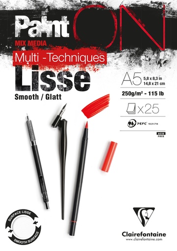 [1437066] Tekenblok Clairefontaine Paint On A5 glad 25 vel 250gr wit