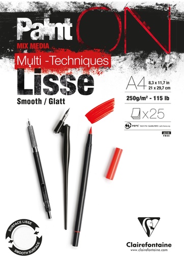 [1437072] Bloc à dessin Clairefontaine Paint On A4 lisse 25 feuilles 250g blanc