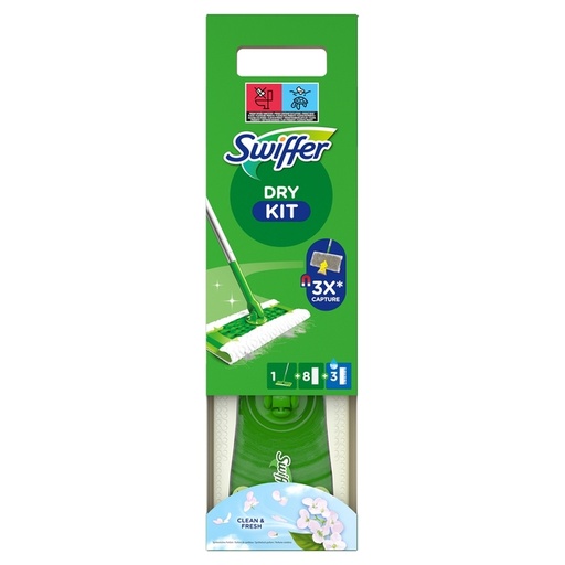 [1437145] Système de nettoyage sols Swiffer kit starter 8 lingettes sèches et 3 humides