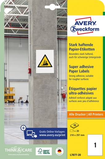 [1437473] Etiket Avery Zweckform L7877-20 210x297mm 20 etiketten