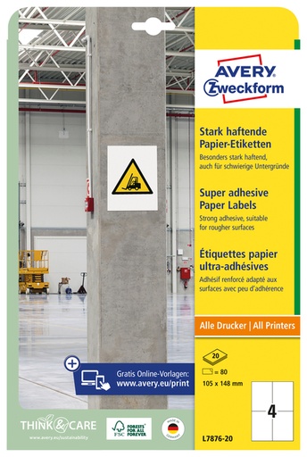 [1437474] Etiket Avery Zweckform L7876-20 105x148mm 80 etiketten
