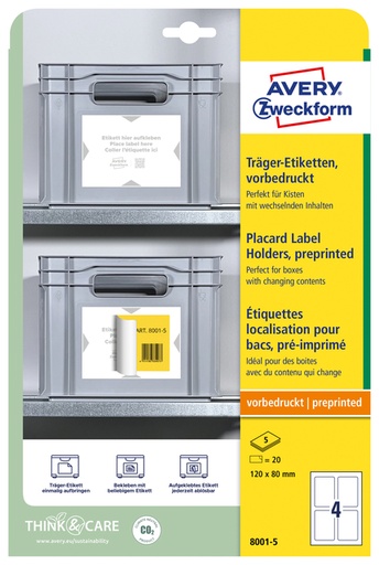 [1437475] Etiquette de positionnement Avery 8001 120x80mm imprimée 20 étiquettes