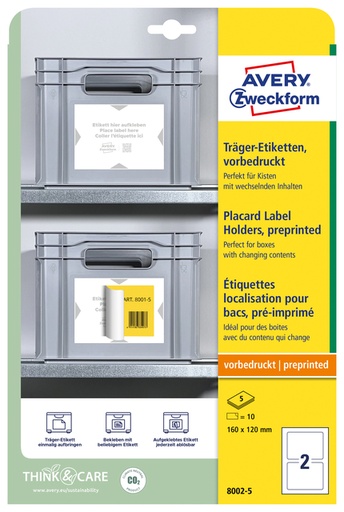 [1437476] Positioneeretiket Avery 8002 160x120mm bedrukt 10 stuks