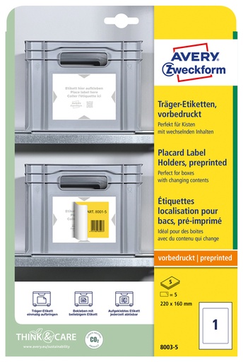 [1437477] Positioneeretiket Avery 8003 220x160mm bedrukt 5 stuks