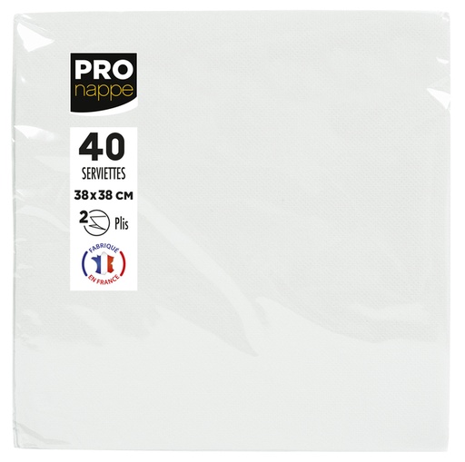 [1438106] Serviette Pronappe pli 1/4 2 épaisseurs 380x380mm 40 pièces blanc