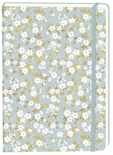 [1438171] Carnet de notes Fleurs blanches A5 ligné 92 pages couverture souple gris