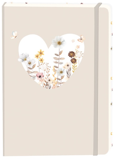 [1438173] Carnet de notes Coeur blanc A5 ligné 92 pages couverture souple beige