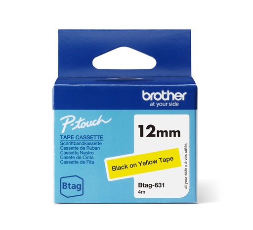 [1436157] Ruban étiquettes Brother P-touch Btag-631 standard 12mm noir sur jaune