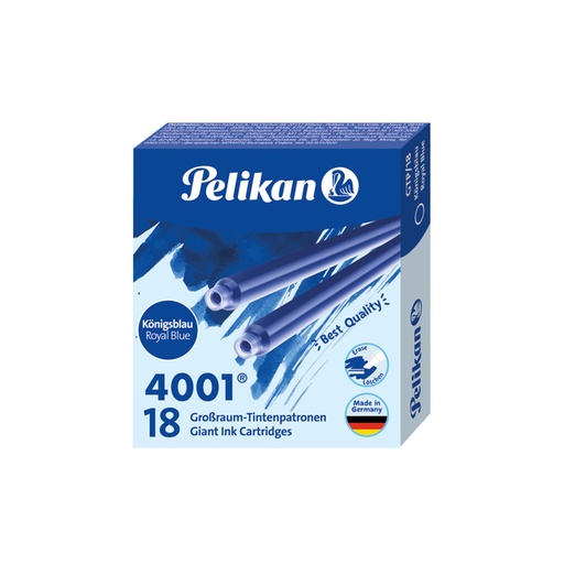 [1436422] Cartouche d'encre Pelikan 4001 bleu roi 18 pièces