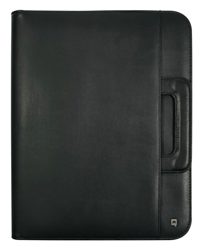 [1436472] Conférencier DESQ A4 simili cuir à fermeture éclair et poignées noir