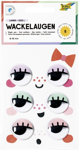 [1435603] Yeux mobiles Folia avec cils 30mm set 6 pièces assorti