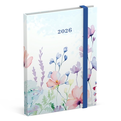 [1436901] Agenda 2026 Lannoo 110x150 Flowers Watercolour 7 jours/2 pages bleu