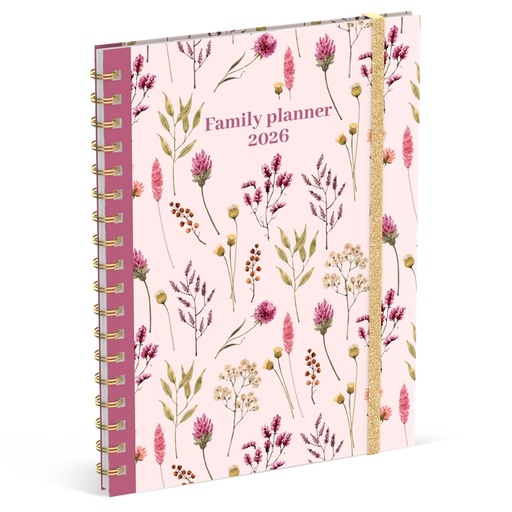 [1436905] Agenda familial 2026 Lannoo 180x240 Flowers Bouquet 7 jours/2 pages rose