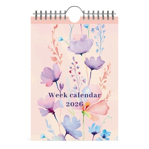 [1436906] Calendrier hebdomadaire 2026 Lannoo 155x220 Flowers Watercolour 7jours/1 page rose