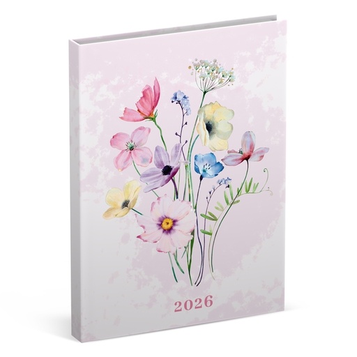 [1436926] Agenda 2026 Lannoo 110x150 Flowers Watercolour 7 jours/2 pages rose