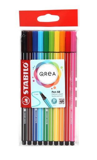 [1437137] Viltstift STABILO Pen 68/10 Qrea Edition medium assorti 10 stuks