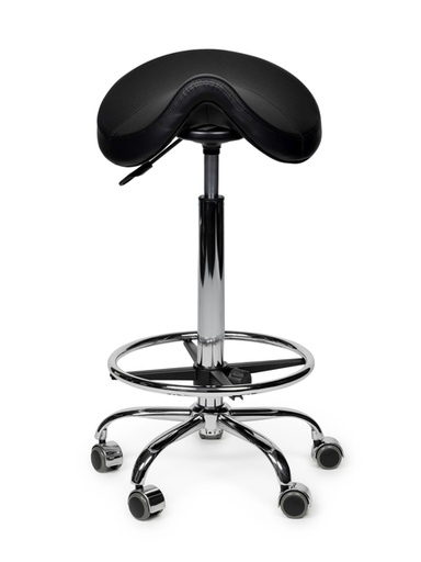 [1437516] Zadelkruk Office Premium hoog met voetring harde wielen zw