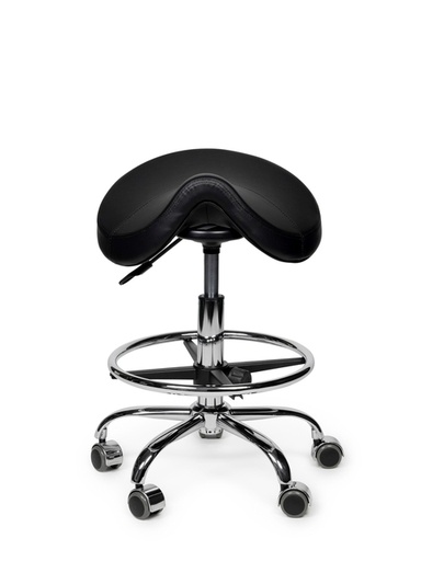 [1437519] Zadelkruk Office Premium laag met voetring harde wielen zw