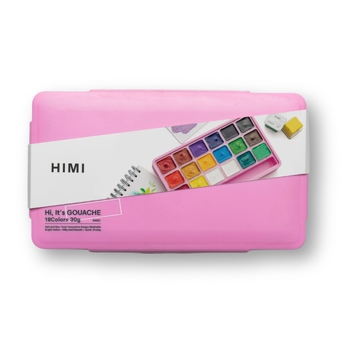 [1438300] Gouache HIMI 18 couleurs 30g boîte de rangement rose