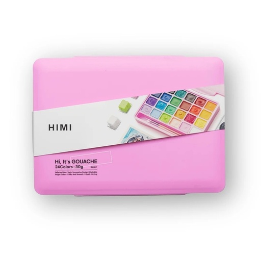 [1438306] Gouache HIMI 24 couleurs boîte de rangement rose