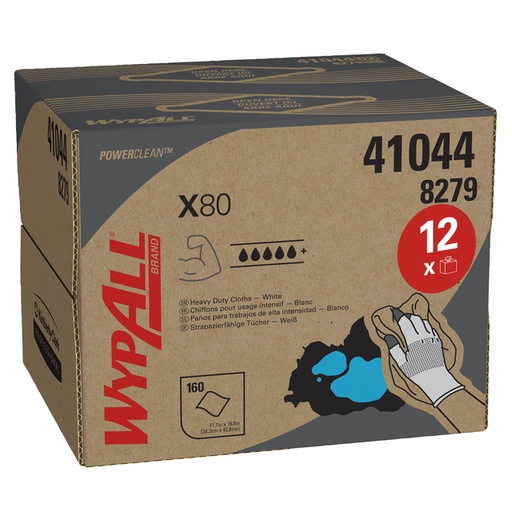 [1438422] Chiffons de nettoyage WypAll® X80 Power Clean 426x281mm 160 pièces boîte distributrice blanc 8279