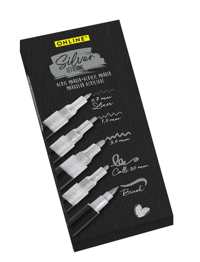 [1438658] Acrylmarker Online lettering 5 breedtes zilver