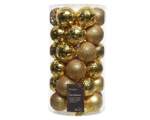 [1436711] Kerstballen Decoris assorti goud koker à 37 stuks