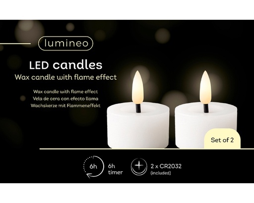 [1436896] Bougie chauffe-plat Lumineo LED cire blanche 2 pièces