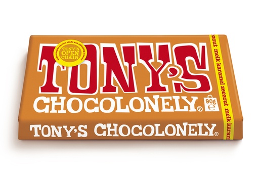 [1438431] Chocolade Tony's Chocolonely melk karamel zeezout reep 90 gram