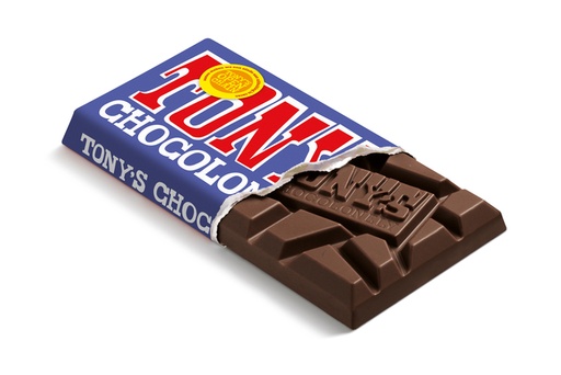 [1438433] Chocolade Tony's Chocolonely donkere melk pretzel toffee reep 90 gram
