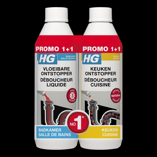 [1438797] Afvoerontstopper HG Promopack 1x sanitair 500ml 1x keuken 500ml