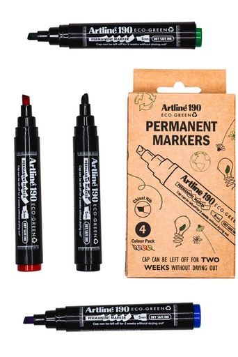 [1438858] Permanent marker Artline 190  Dry Safe Eco schuin 2-5mm assorti 4st