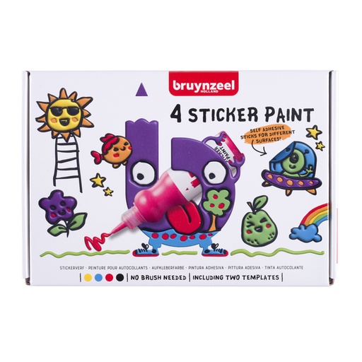[1438921] Peinture pour autocollants Bruynzeel avec 2 pochoirs set 4 couleurs