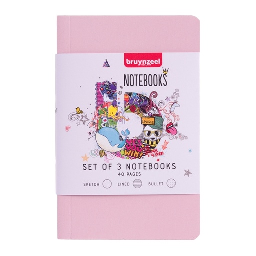 [1438922] Notitieboek Bruynzeel Teens A6 set à 3 glitterkleuren