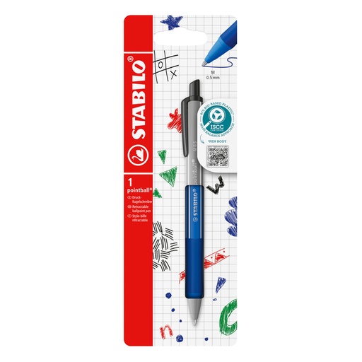 [1439193] Balpen STABILO pointball colorful medium blauw blister à 1 stuk