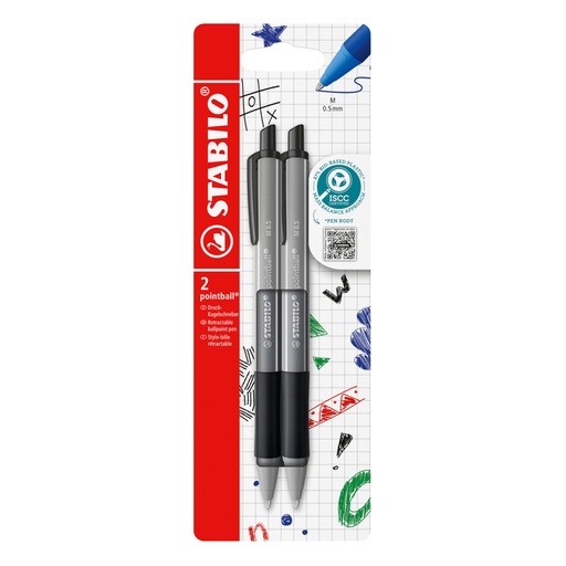 [1439196] Balpen STABILO pointball colorful medium zwart blister à 2 stuks