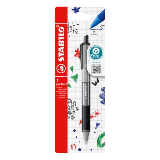 [1439199] Stylo bille STABILO pointball Colorful Medium noir blister 1 pièce
