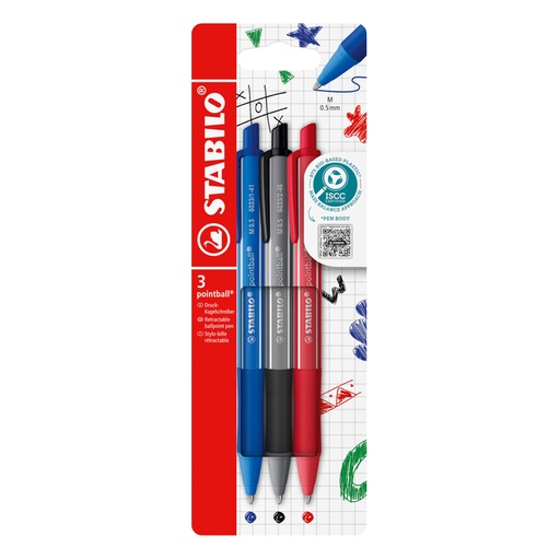 [1439201] Stylo bille STABILO pointball Colorful Medium assorti blister 3 pièces