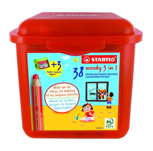 [1439313] Kleurpotloden STABILO 882 woody 3 in 1 incl 3 slijpers classpack 38st