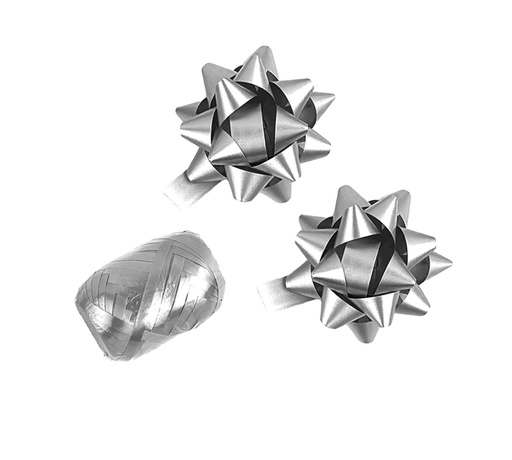 [1439395] Ruban cadeau Polyband + 2 rosettes argent